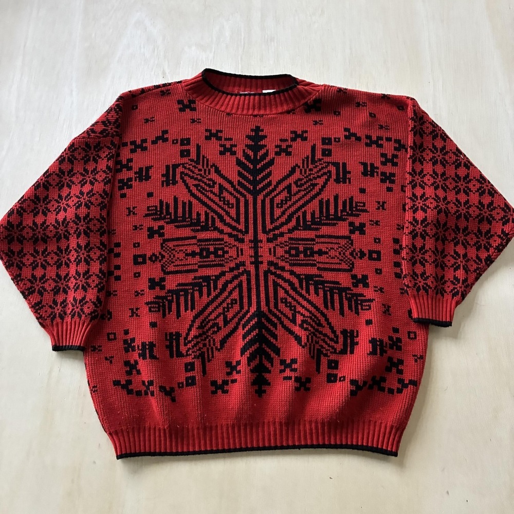 Vintage Venezia Sportswear Sweater Womens One Size Red Fair Isle Ski Pullover